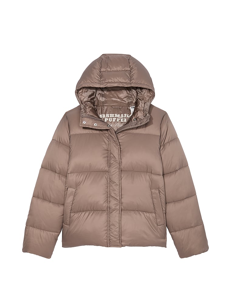 PINK Marshmallow Puffer Coat, Iced Coffee, offModelFront, 2 of 4