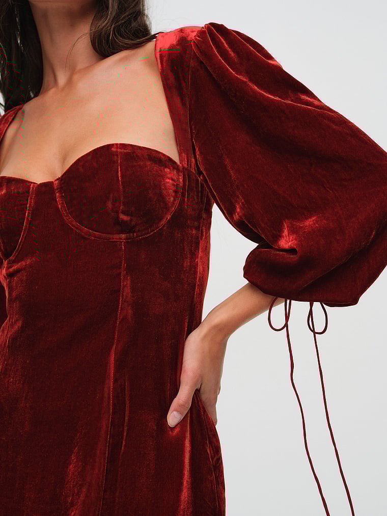 Victoria's Secret, For Love & Lemons Nadine Velvet Bustier Mini Dress, Red, onModelBack, 2 of 2