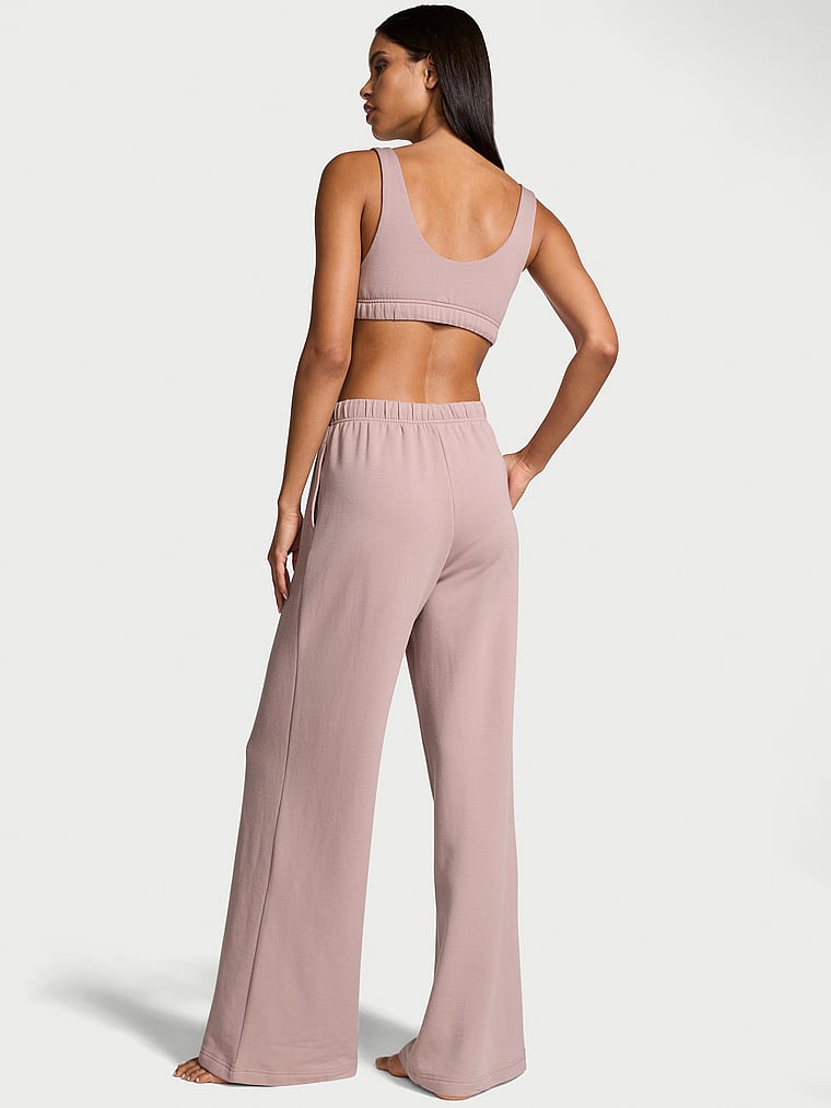 Victoria's Secret, Victoria's Secret Brushed Modal Fleece Wide-Leg Lounge Pants, FRENCH MAUVE, onModelBack, 4 of 4 Daiane is 5'11" and wears Small
