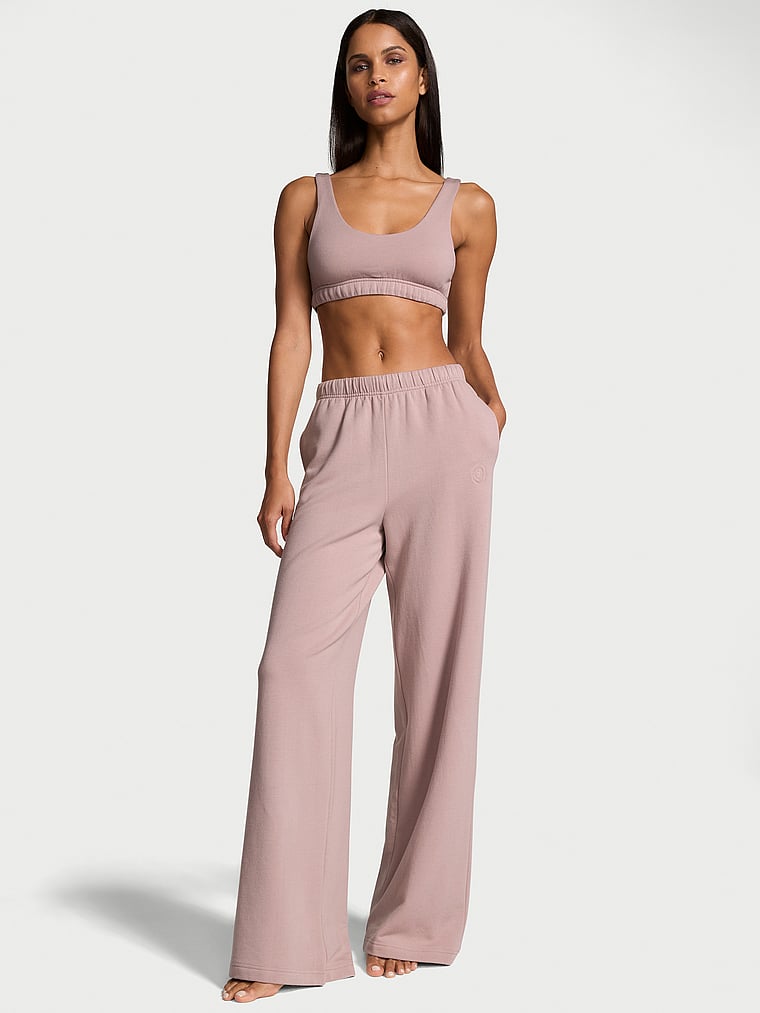 Victoria's Secret, Victoria's Secret Brushed Modal Fleece Wide-Leg Lounge Pants, FRENCH MAUVE, onModelFront, 3 of 4 Daiane is 5'11" and wears Small