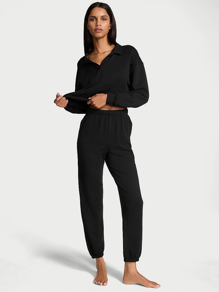 Victoria's Secret, Victoria's Secret Brushed Modal Fleece Jogger, Black, onModelFront, 1 of 3 Daiane is 5'11" or 180cm and wears Small