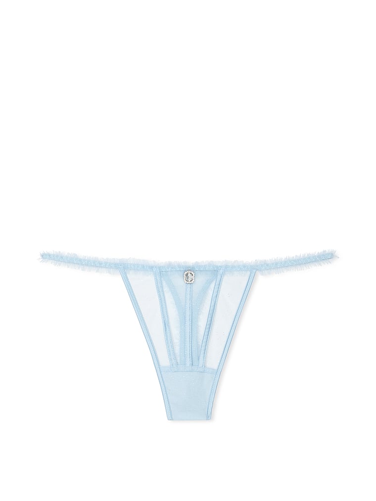 Victoria's Secret, Dream Angels Glitter Tulle Thong Panty, Light Blue Shimmer, offModelFront, 2 of 4