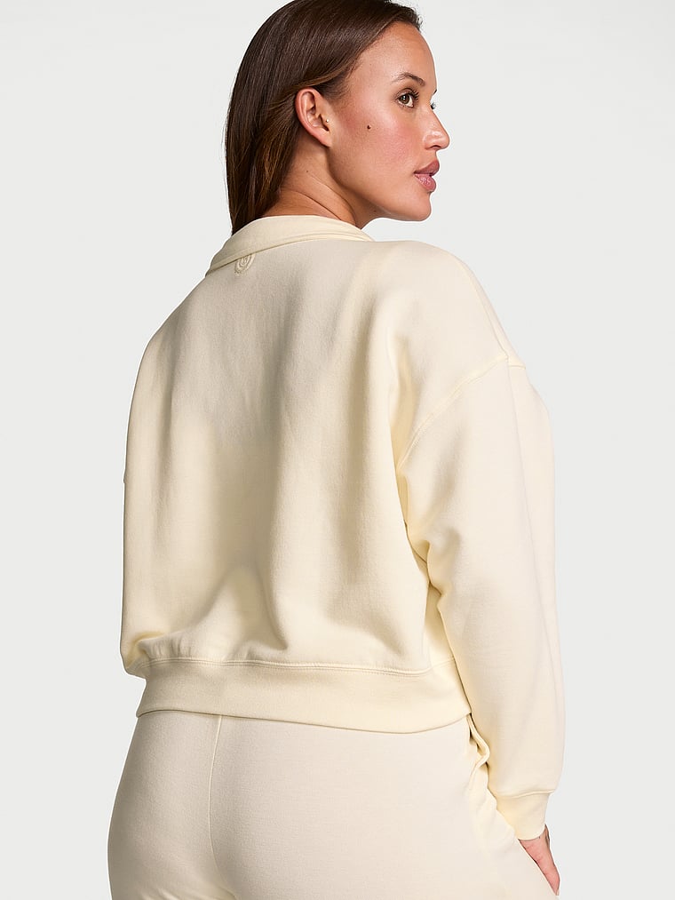 Victoria's Secret, Victoria's Secret Brushed Modal Fleece Collared Pullover, CANDLELIGHT, onModelBack, 2 of 4 Sofia is 5'8" and wears Large