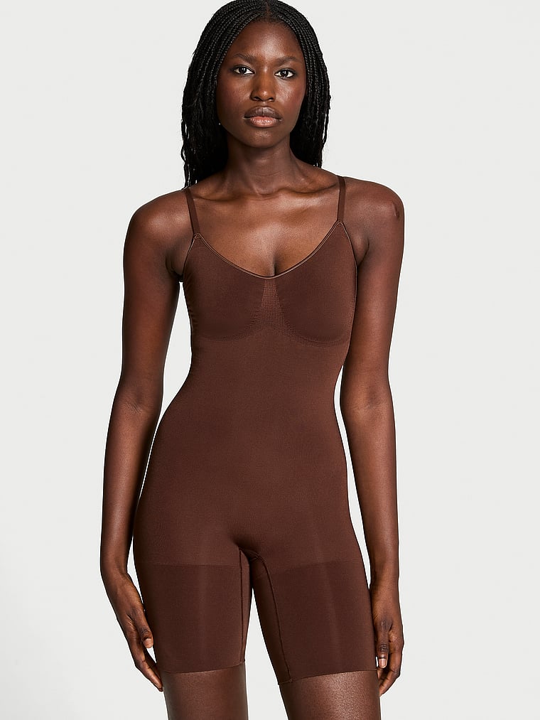 Victoria's Secret, Victoria's Secret Shapewear by Victoria SeamlessShaping™ Mid-Thigh Bodysuit, Ganache, onModelFront, 1 of 4