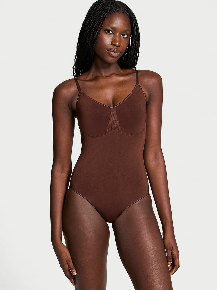 Victoria's Secret, Victoria's Secret Shapewear by Victoria SeamlessShaping™ Bodysuit, Ganache, onModelFront, 1 of 4