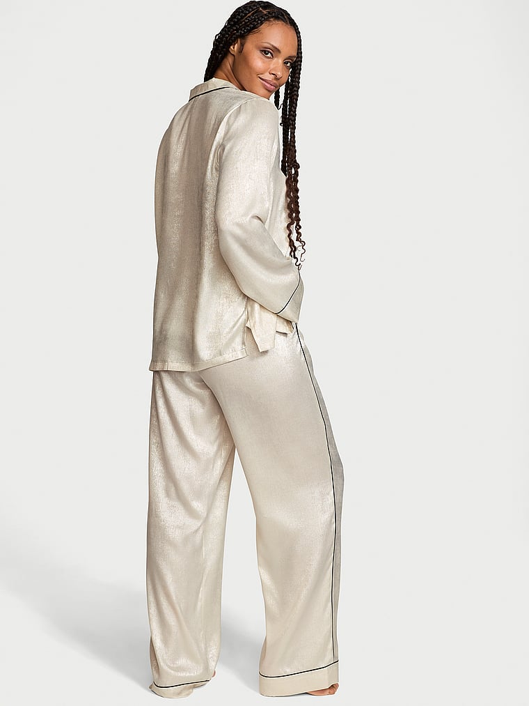 Signature Satin Bow Stripe Long Pajama Set