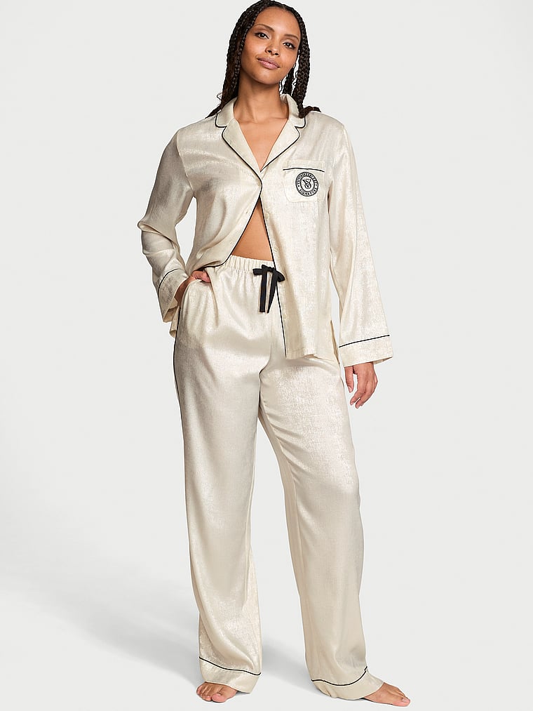 Signature Satin Bow Stripe Long Pajama Set