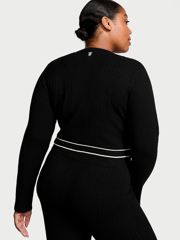 Victoria's Secret, Victoria's Secret Luxe Cable-Knit Cardigan, Black, onModelBack, 2 of 4 Brianna is 5'10" and wears Extra Large