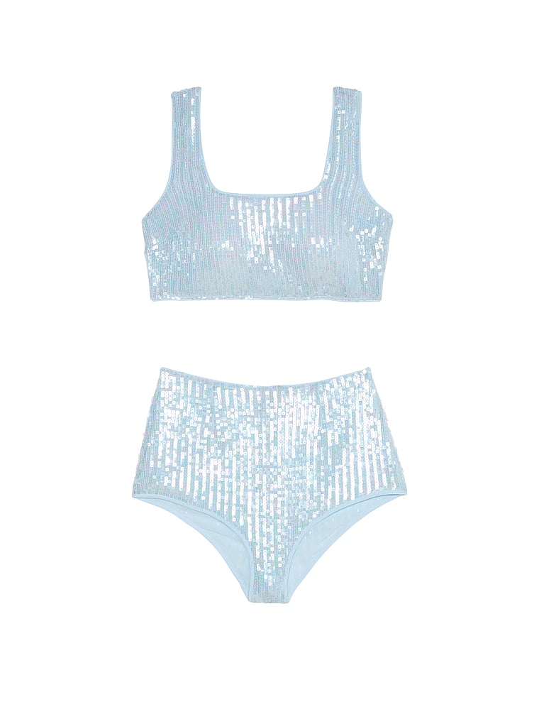 Victoria's Secret, Victoria's Secret Sequin Shimmer Bra Top & High-Waist Short Set, Light Blue, offModelFront, 4 of 4