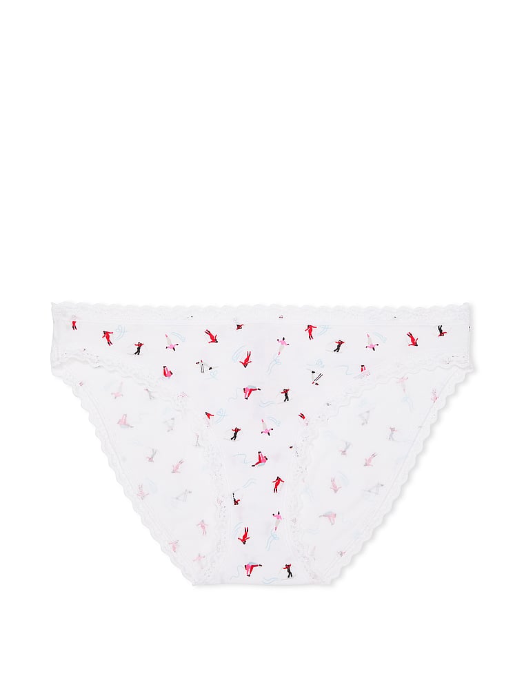 Victoria's Secret, Lace Trim Lace-Waist Bikini Panty, White Skiers, offModelFront, 3 of 3