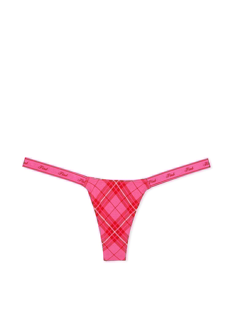 PINK Logo Cotton High-Leg Micro Thong Panty, offModelFront, 2 of 2