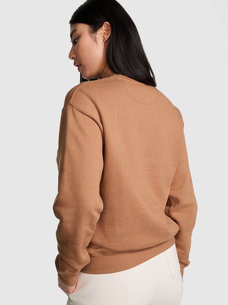 PINK Ivy Fleece Classic Crew Sweatshirt, Toffee, onModelBack, 2 of 3 Gloria is 5'9" and wears Small