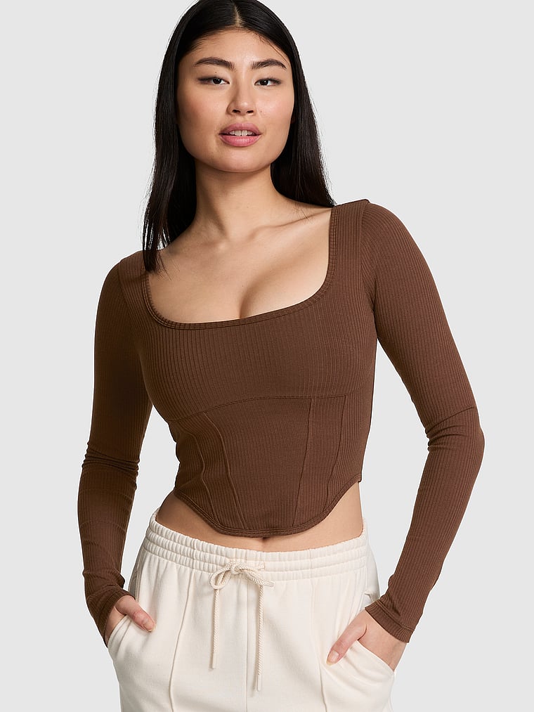 Buy The Cinched LongSleeve Corset Top, Order Tops online PINK US — free download