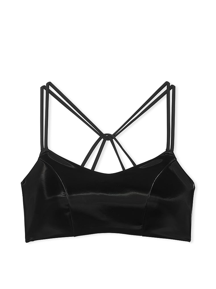 Victoria's Secret, VSX VSX Elevate™ Stretch-Comfort Strappy-Back Sports Bra, Black, offModelFront, 4 of 4