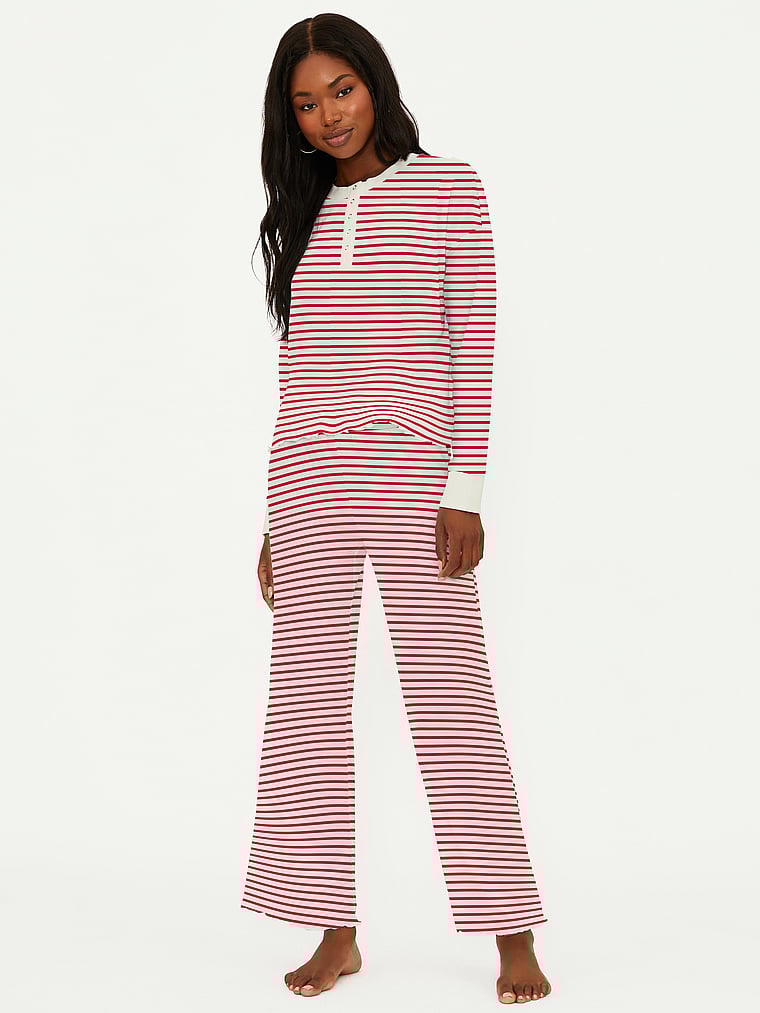 Victoria's Secret, Beach Riot Pacific Long Sleep Set, Peppermint Stripes, onModelFront, 1 of 3