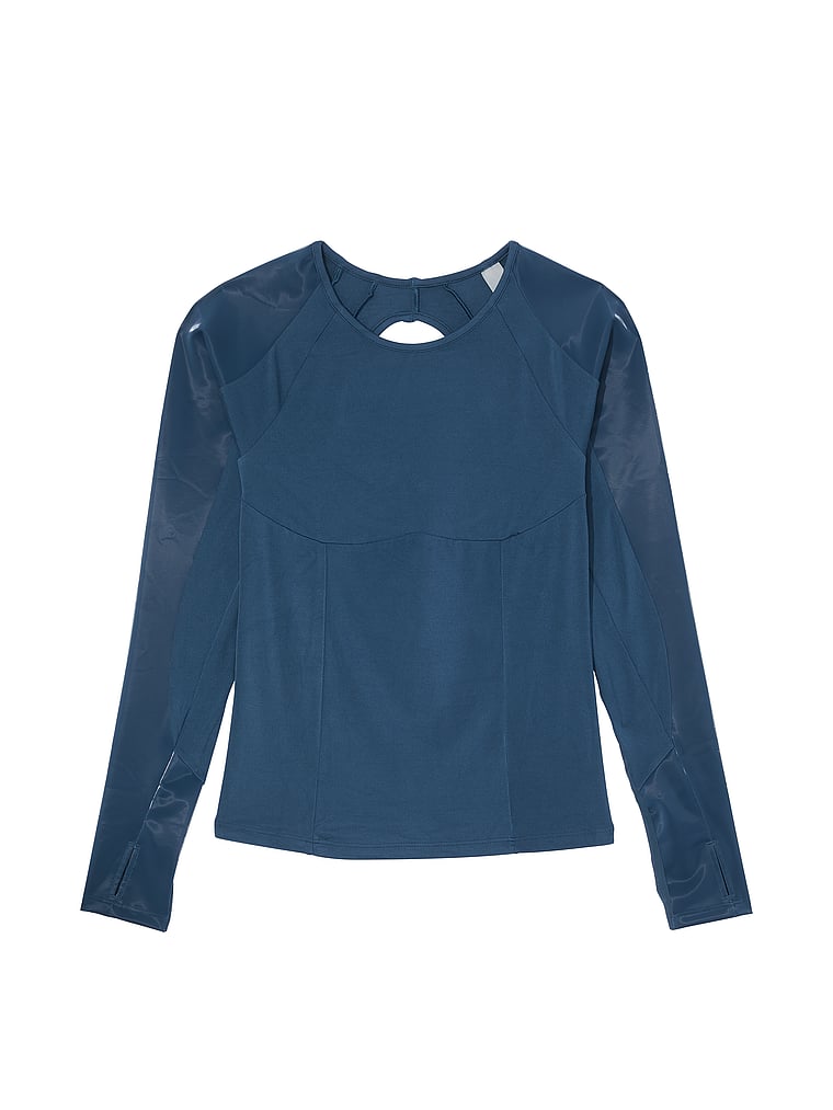 Victoria's Secret, VSX VSX Activate™ Sheer Liquid Shine Long-Sleeve Top, Midnight Sea, offModelFront, 2 of 4