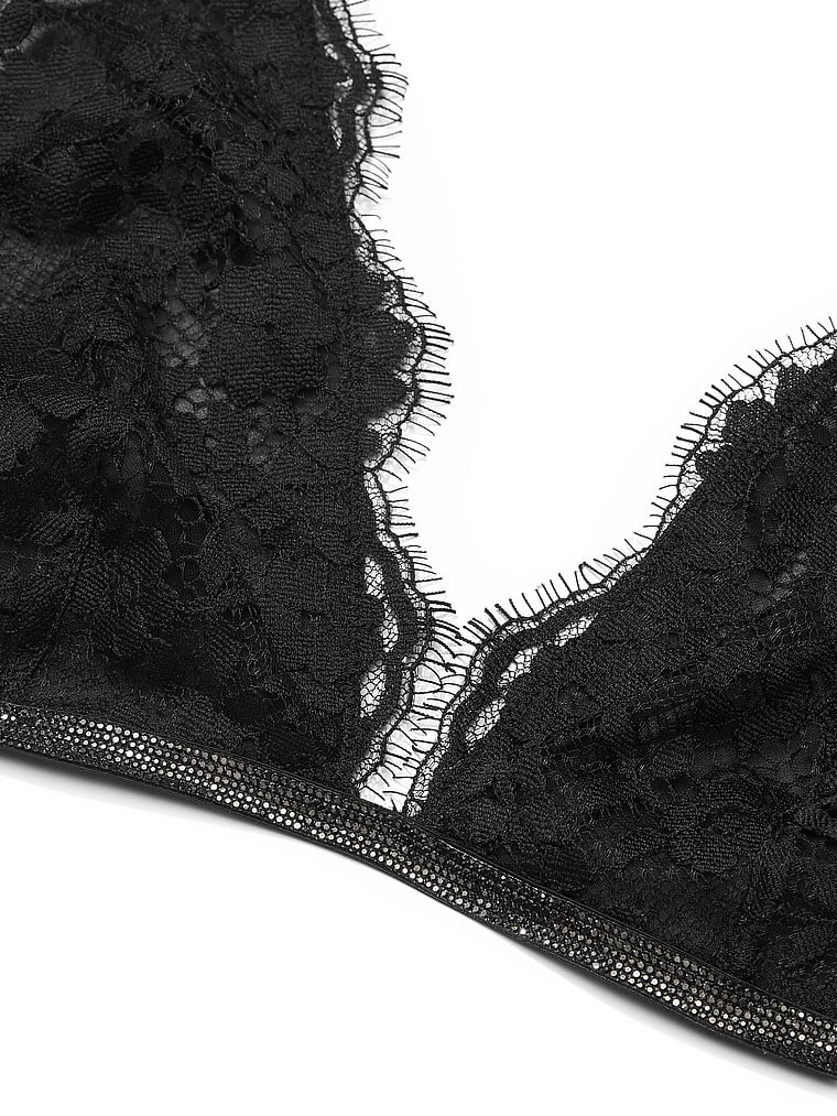 Victoria's Secret, Dream Angels Twinkle Lace Triangle Bra, Black, onModelBack, 2 of 5