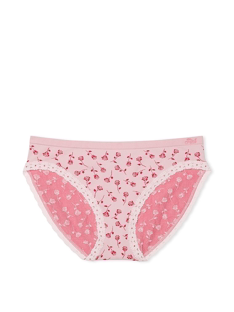 PINK Seamless Bikini Panty, Pink Tulip Wildrose Print, offModelFront, 3 of 3