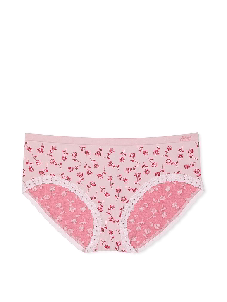 PINK Seamless Hiphugger Panty, Pink Tulip Wildrose Print, offModelFront, 3 of 3