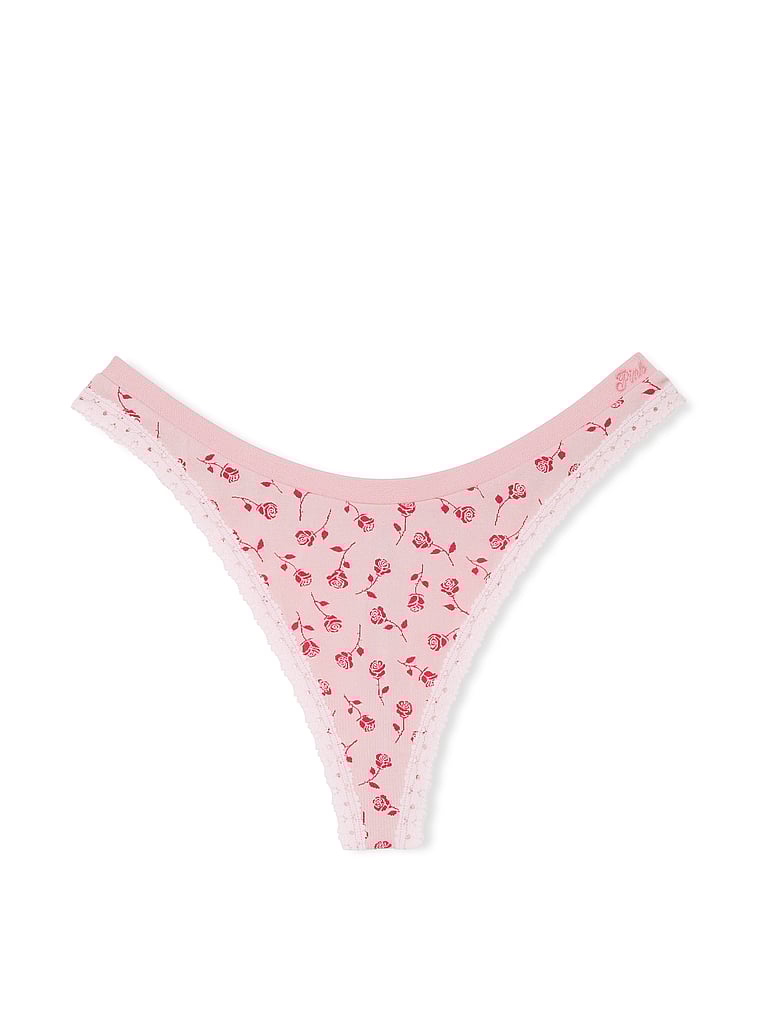 PINK Seamless High-Leg Thong Panty, Pink Tulip Wildrose Print, offModelFront, 3 of 3
