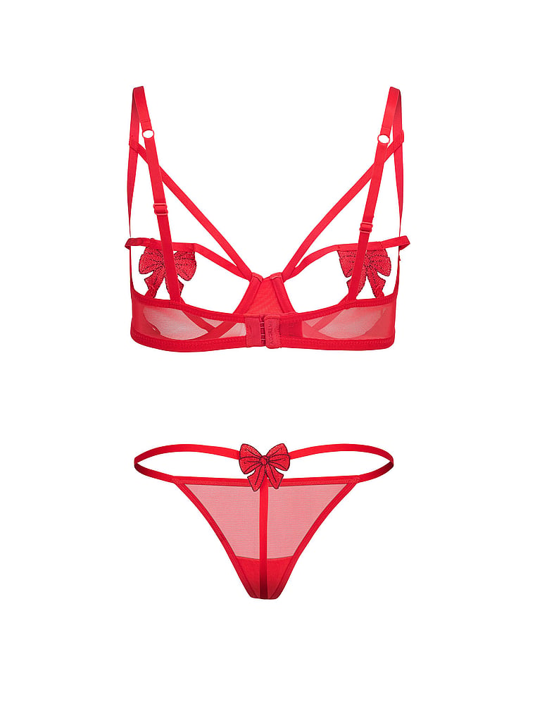 Victoria's Secret, Adore Me Lottie G-String Panty, Red Alyshia Bow, offModelFront, 3 of 3