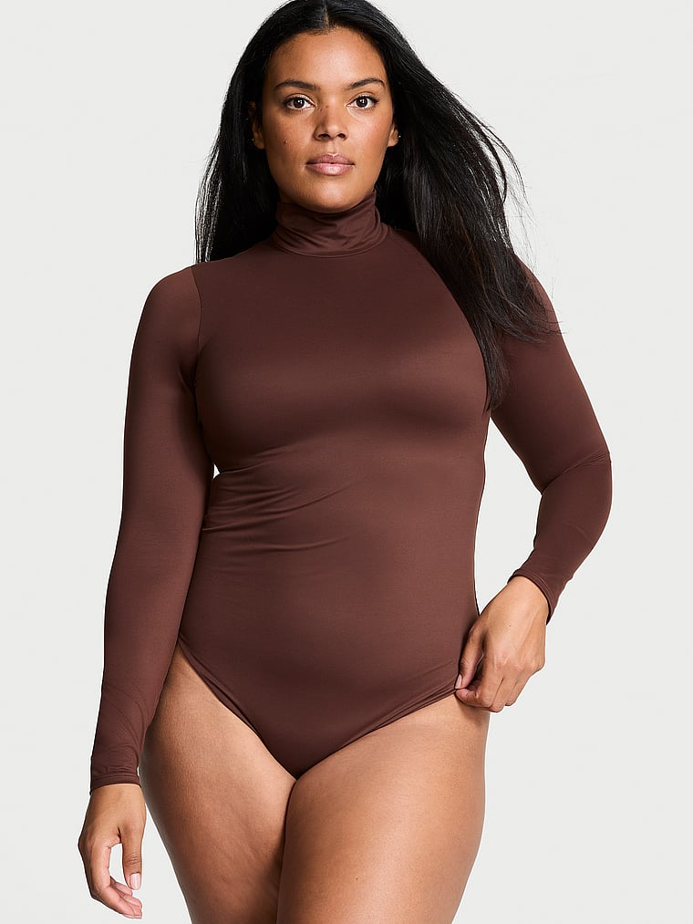 Victoria's Secret, Victoria's Secret BODYWEAR by Victoria with FeatherSoft™ Innovation Turtleneck Bodysuit, Ganache, onModelFront, 1 of 4