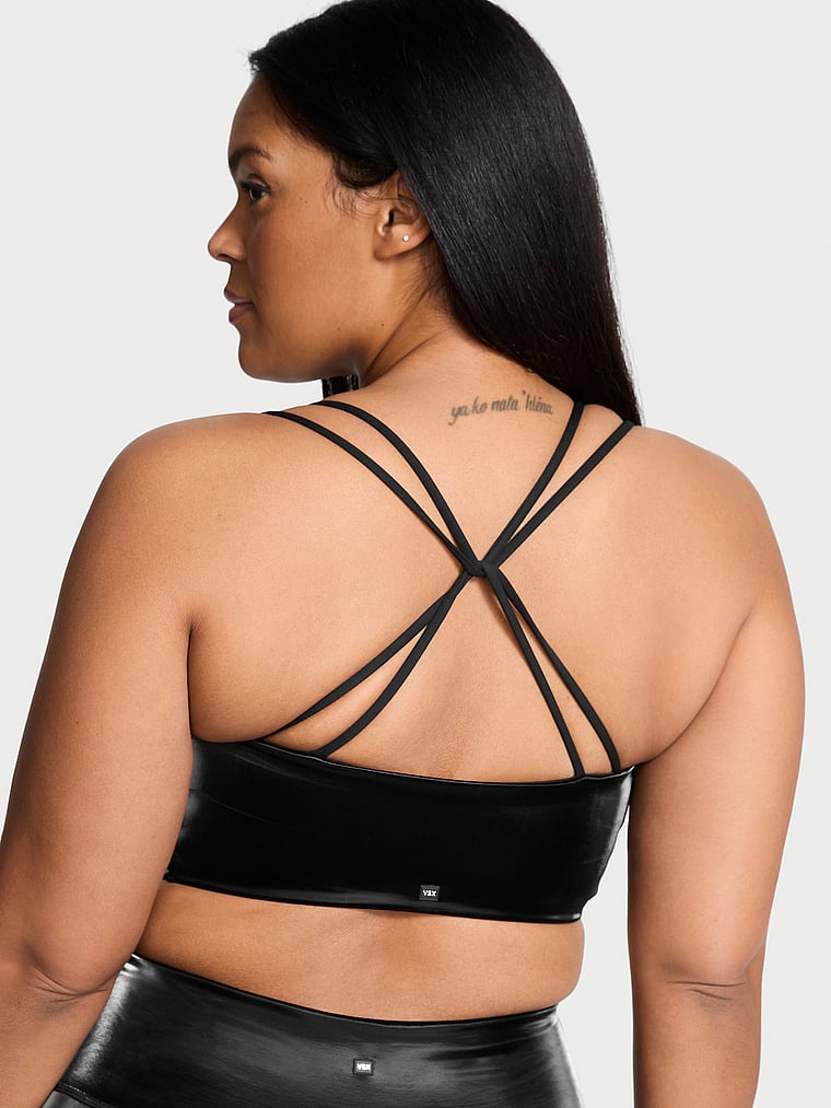 Victoria's Secret, VSX VSX Elevate™ Stretch-Comfort Strappy-Back Sports Bra, Black, onModelBack, 3 of 4