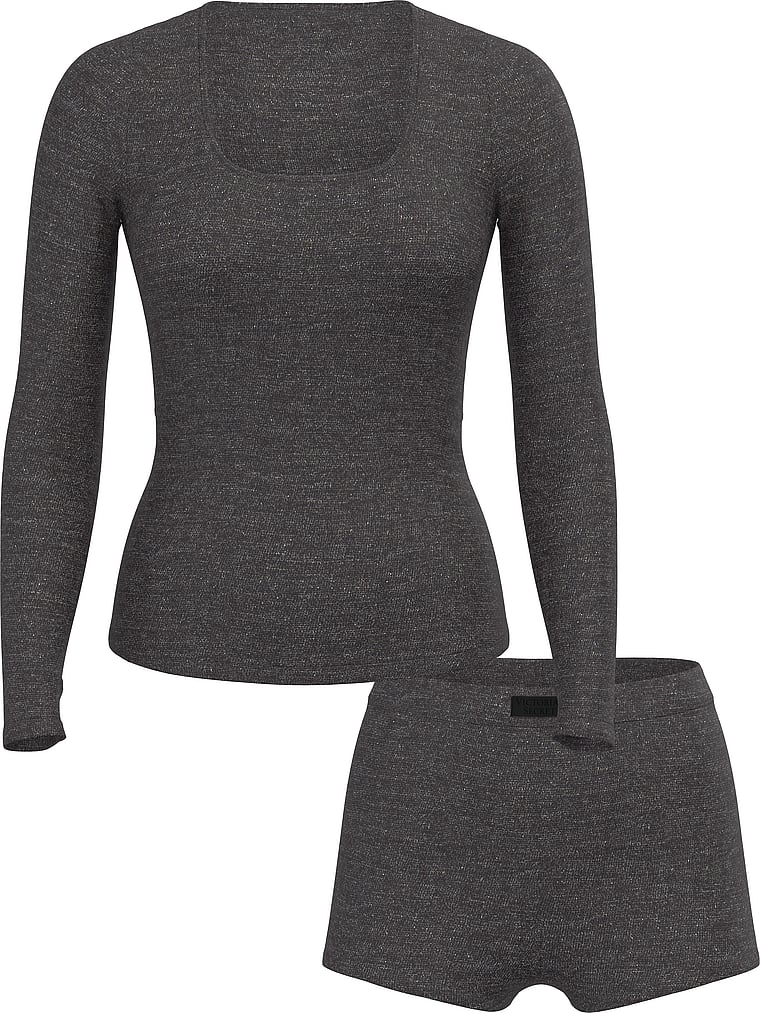 Buy SoSoft™ Modal Ribbed Scoop Long-Sleeve Shortie Set, Charcoal