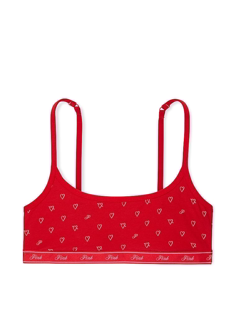 PINK Cotton Scoop Bralette, Red Heart Print, offModelFront, 3 of 4