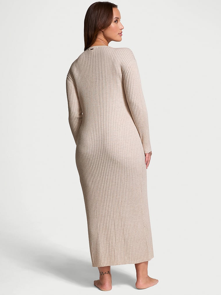 Victoria's Secret, Victoria's Secret Luxe Crème Knit Cardigan Dress, DRIFTWOOD, onModelBack, 4 of 4 Sofia is 5'8" and wears 36D or Large