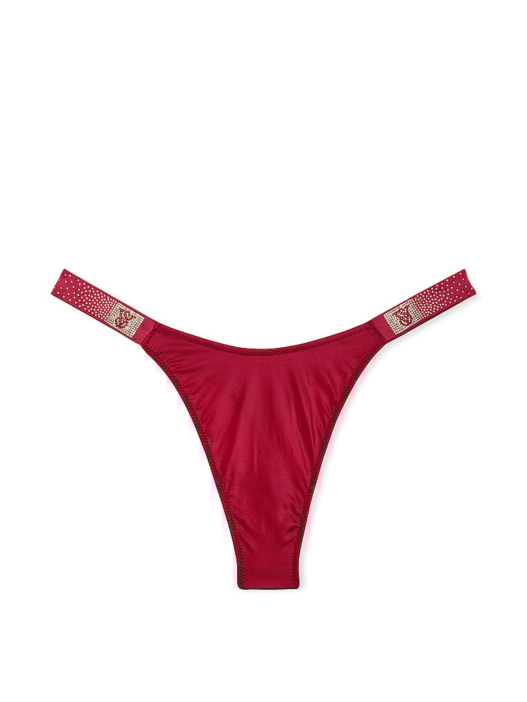 Victoria's Secret, Very Sexy Scattered Shine Strap Smooth Thong Panty, Red Lacquer, offModelFront, 4 of 5