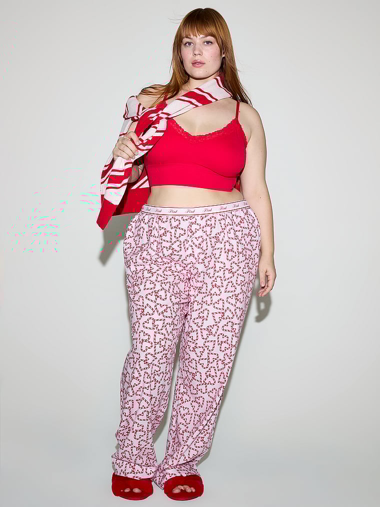 PINK Faux Fur Slippers, Bright Vermillion, onModelSide, 1 of 3