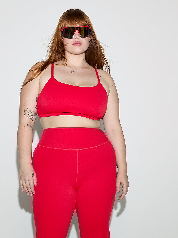 PINK Relay Square-Neck Sports Bra, Red Pepper, onModelSide, 4 of 4 Lulu is 5'7" and wears 38DDD (F) or Large