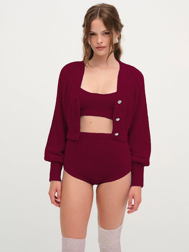 Victoria's Secret, For Love & Lemons Fiona Knit Short, Red, onModelSide, 3 of 3
