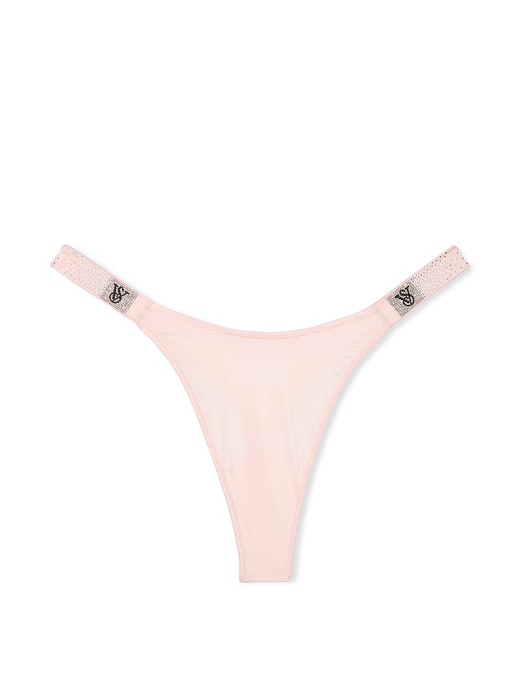Victoria's Secret, Very Sexy Shine Strap Lace Thong Panty, Angel Pink, offModelFront, 3 of 5
