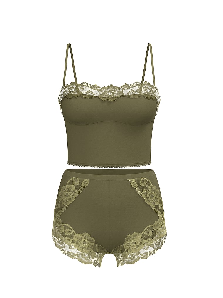 Modal Soft & Lace Trim Straight-Neck Cami Set