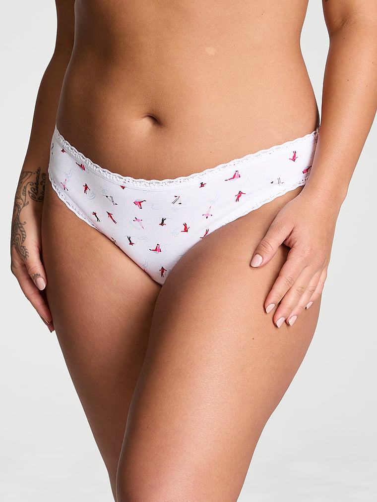 Victoria's Secret, Lace Trim Lace-Waist Bikini Panty, White Skiers, onModelFront, 1 of 3 Sofia  is 5'8" and wears Large
