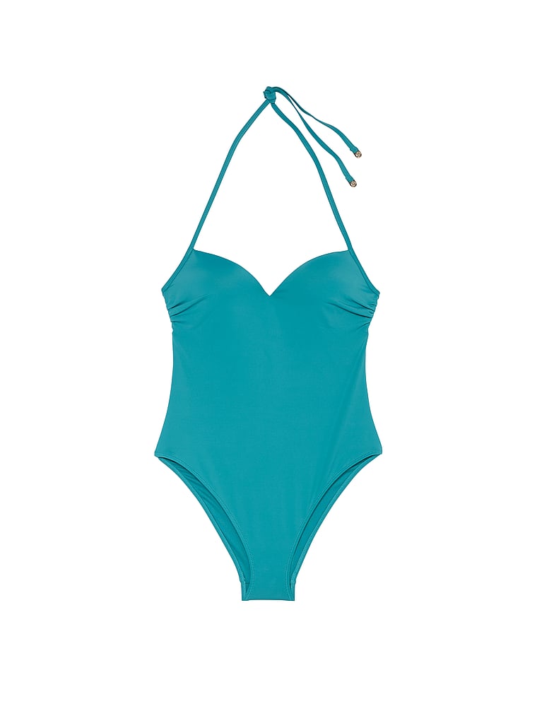 Victoria's Secret, Victoria's Secret Swim Essential Push-Up Cheeky One-Piece Swimsuit, Barbados Blue, offModelFront, 3 of 3