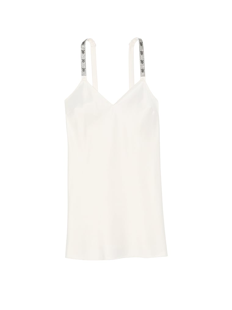 Victoria's Secret, Victoria's Secret Shine Strap Satin Slip, White/Ivory, offModelFront, 3 of 3