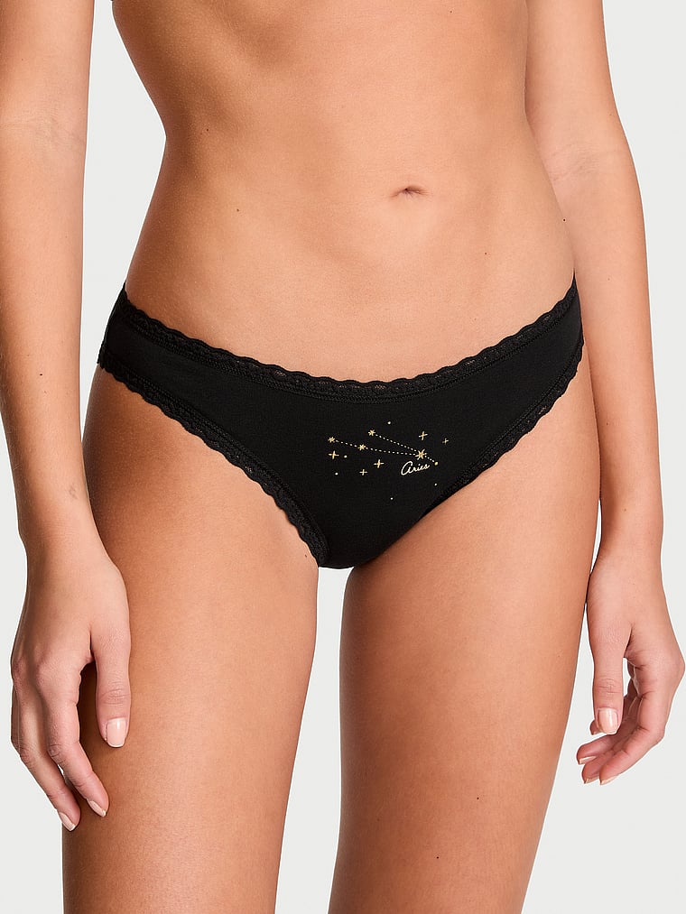 Victoria's Secret, Lace Trim Cotton Shadow Stripe Lace-Waist Bikini Panty, Aries, onModelFront, 1 of 3 Alana is 5'10" and wears Small