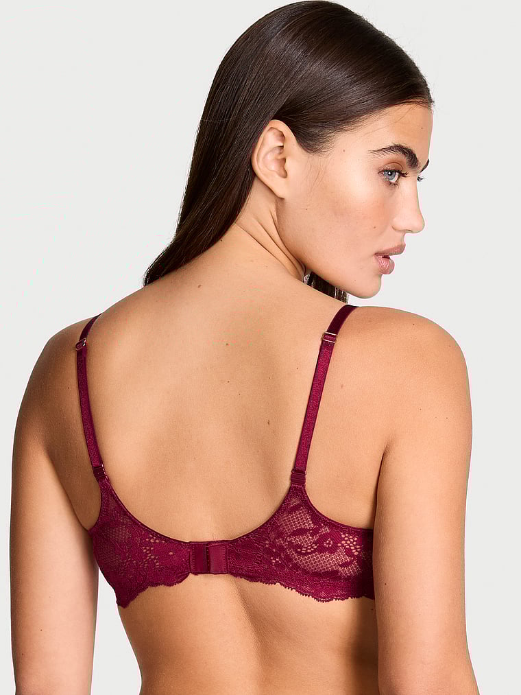 Victoria's Secret, Dream Angels Boho Floral Embroidery Push-Up Bra, Campari Red, onModelBack, 2 of 4 Alana is 5'10" and wears 34B or Small
