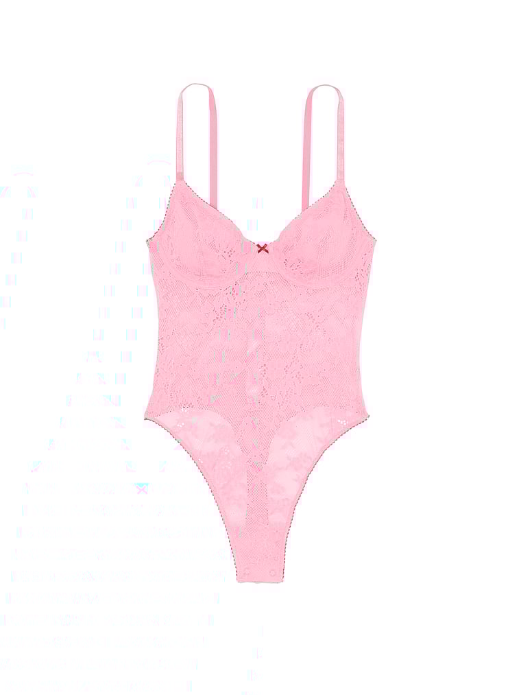 Victoria's Secret, Victoria's Secret Tease Lace Demi Bodysuit, Pink Hope, offModelFront, 3 of 3