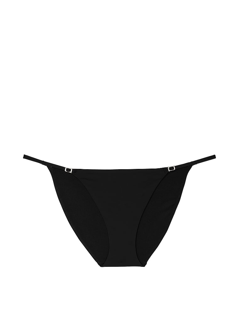 Victoria's Secret, Victoria's Secret Swim Essential Adjustable String Bikini Bottom, Pure Black, offModelFront, 3 of 3