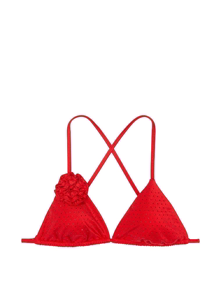 Victoria's Secret, Victoria's Secret Swim Rosette Shine Triangle Bikini Top, offModelFront, 3 of 3