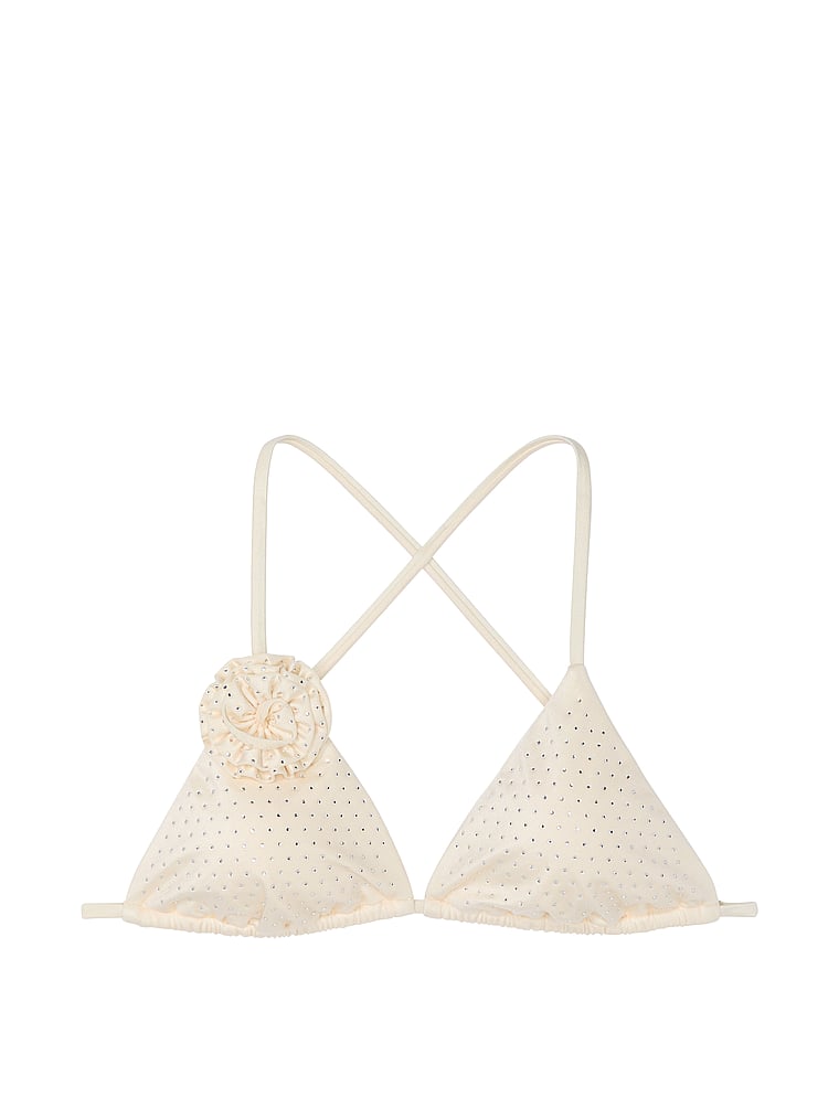 Victoria's Secret, Victoria's Secret Swim Rosette Shine Triangle Bikini Top, Candlelight, offModelFront, 3 of 3