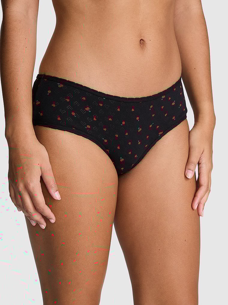 PINK Cotton  Cheeky Panty, Black Cherry Heart Print, onModelFront, 3 of 4 Eden is 5'8" or 173cm and wears Large