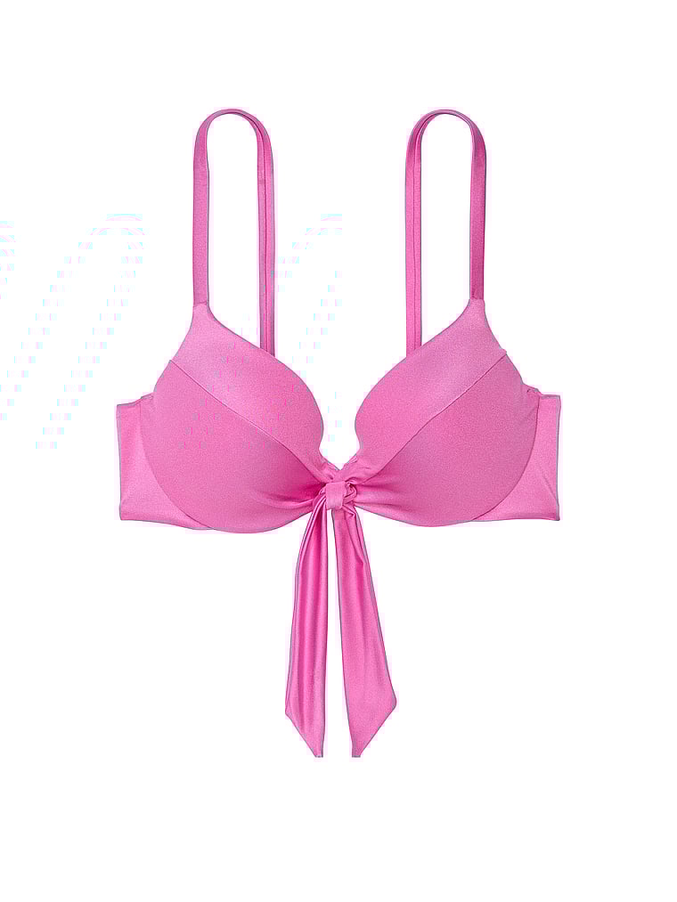 Victoria's Secret, Victoria's Secret Swim Bow Tie-Front Push-Up Bikini Top, New Peony, offModelFront, 3 of 3