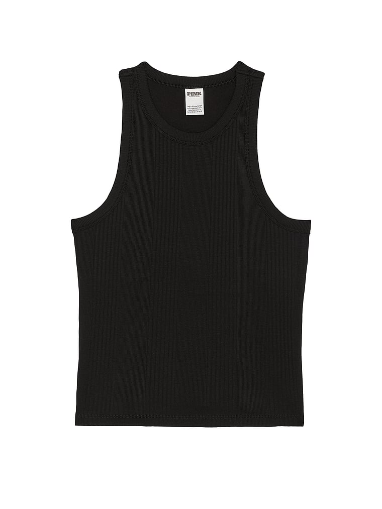 PINK Multi Rib Tank Top, Pure Black, offModelFront, 3 of 3