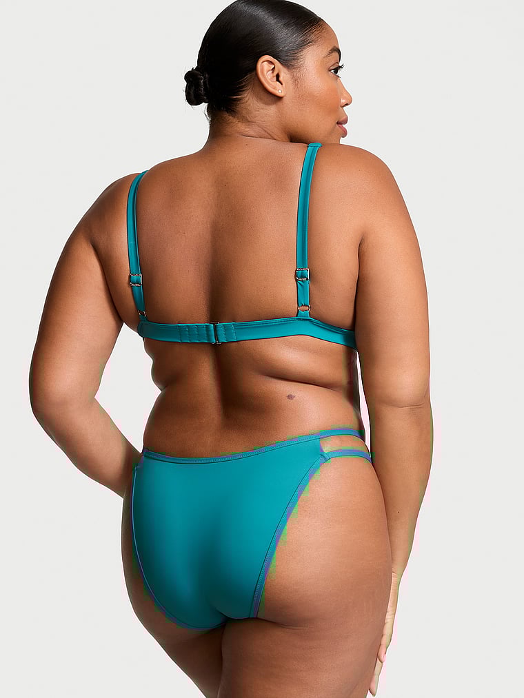 Victoria's Secret, Victoria's Secret Swim Essential Plunge Bikini Top, Barbados Blue, onModelBack, 2 of 3 Brianna is 5'10" or 178cm and wears 38DD (E) or Extra Large