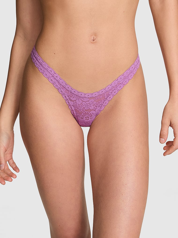 PINK Wink Micro Thong Panty, Grape Taffy, onModelFront, 1 of 4 Ruby is 5'6" and wears Small